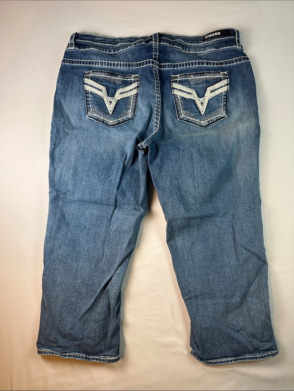 Vigoss Heritage Fit Faded Blue Capri Jeans Size 20 Plus Whisker Thick Stitch - Picture 12 of 13